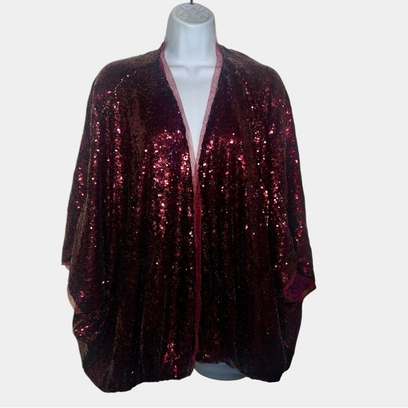 NWT Stunning Merlot Burgundy Sequined Jacket O/S - Picture 2 of 6